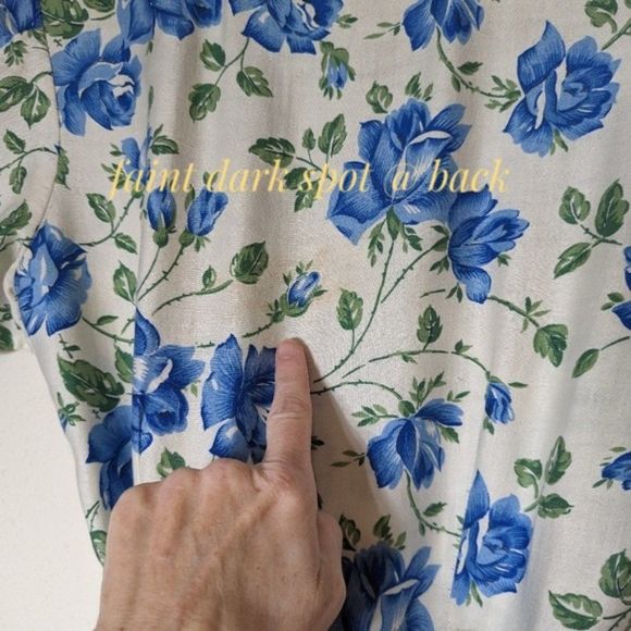 SOLD Vintage 50s Handmade Blue Floral Print Midi Maxi Wrap Dress Short Sleeve - Picture 16 of 16